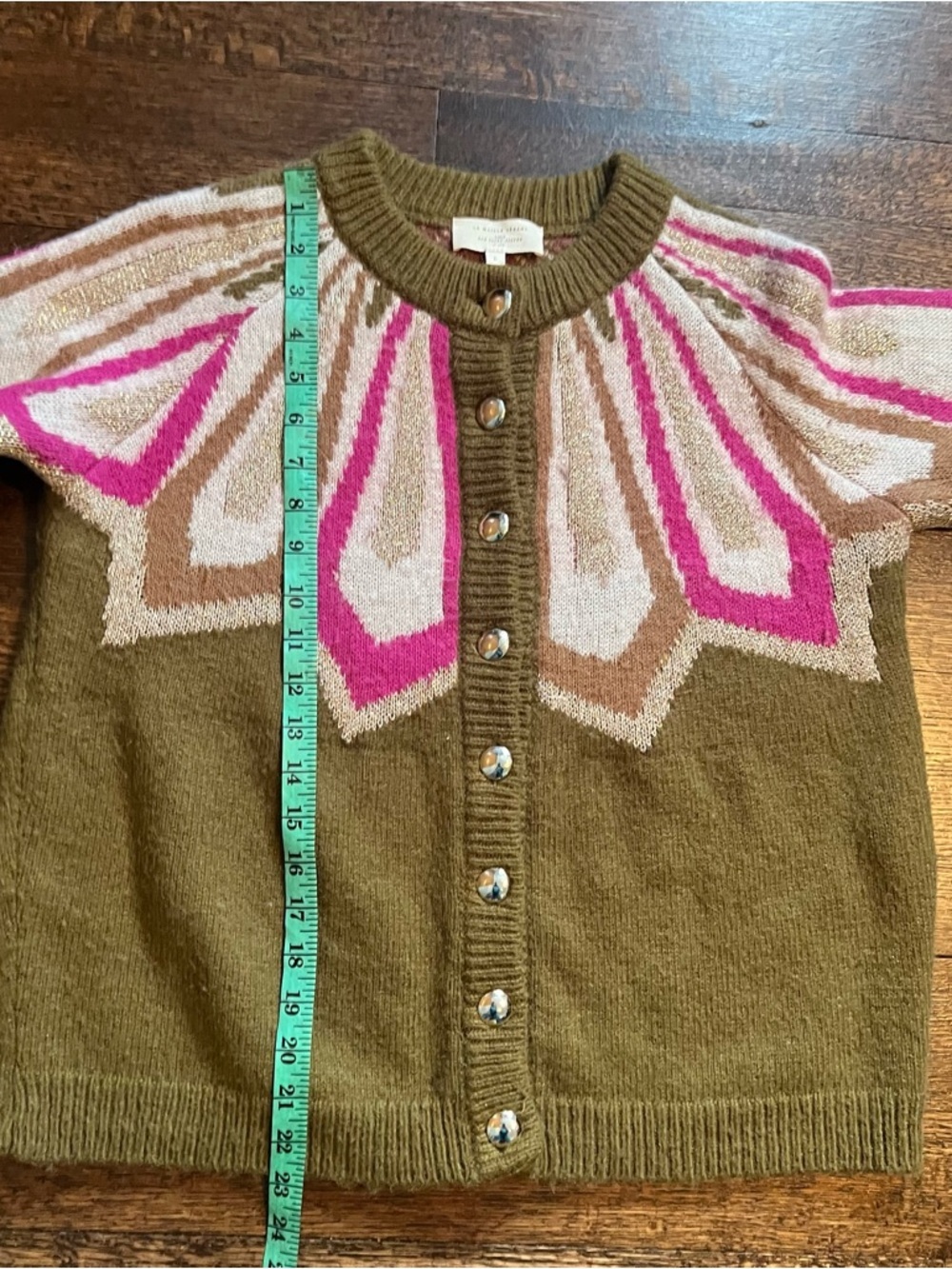 La Maille Suzane green with pattern cardigan sweater size large - Picture 9 of 11